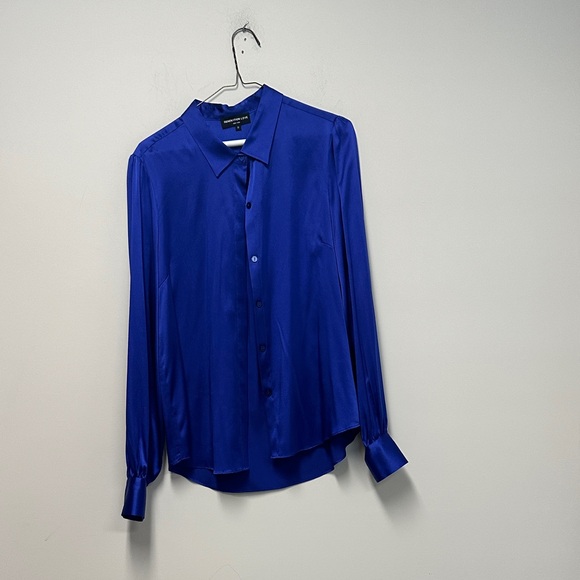 Satin Blue Button-Up Blouse - Picture 1 of 4
